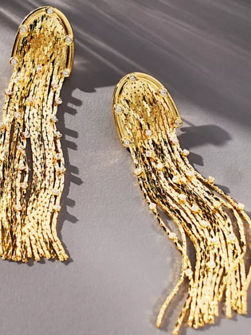 NEW Anthropologie Crystal Studded Gold Tassel Earrings